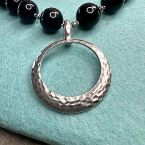 Designer chunky black beads w/pendant pre-owned